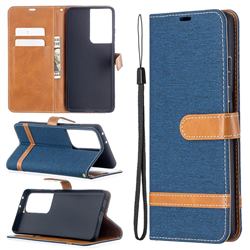 Jeans Cowboy Denim Leather Wallet Case for Samsung Galaxy S21 Ultra / S30 Ultra - Dark Blue