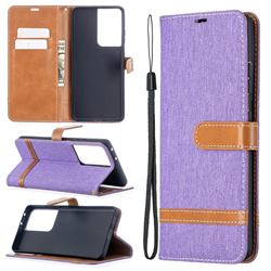 Jeans Cowboy Denim Leather Wallet Case for Samsung Galaxy S21 Ultra / S30 Ultra - Purple