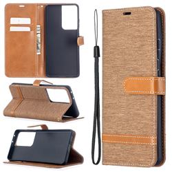 Jeans Cowboy Denim Leather Wallet Case for Samsung Galaxy S21 Ultra / S30 Ultra - Brown