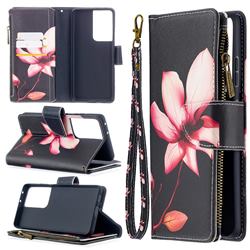 Lotus Flower Binfen Color BF03 Retro Zipper Leather Wallet Phone Case for Samsung Galaxy S21 Ultra / S30 Ultra