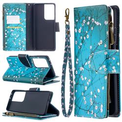 Blue Plum Binfen Color BF03 Retro Zipper Leather Wallet Phone Case for Samsung Galaxy S21 Ultra / S30 Ultra