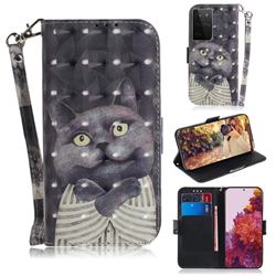 Cat Embrace 3D Painted Leather Wallet Phone Case for Samsung Galaxy S21 Ultra / S30 Ultra