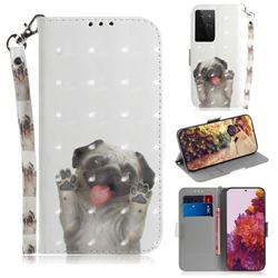 Pug Dog 3D Painted Leather Wallet Phone Case for Samsung Galaxy S21 Ultra / S30 Ultra