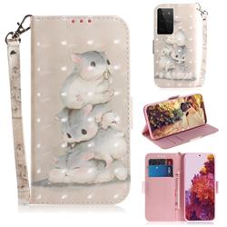 Three Squirrels 3D Painted Leather Wallet Phone Case for Samsung Galaxy S21 Ultra / S30 Ultra