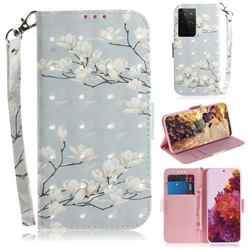 Magnolia Flower 3D Painted Leather Wallet Phone Case for Samsung Galaxy S21 Ultra / S30 Ultra