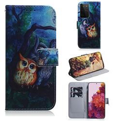 Oil Painting Owl PU Leather Wallet Case for Samsung Galaxy S21 Ultra / S30 Ultra