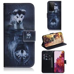 Wolf and Dog PU Leather Wallet Case for Samsung Galaxy S21 Ultra / S30 Ultra