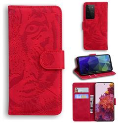 Intricate Embossing Tiger Face Leather Wallet Case for Samsung Galaxy S21 Ultra / S30 Ultra - Red