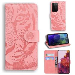 Intricate Embossing Tiger Face Leather Wallet Case for Samsung Galaxy S21 Ultra / S30 Ultra - Pink