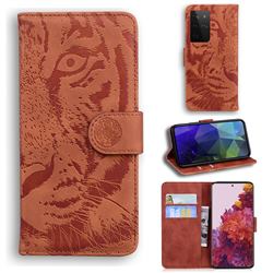 Intricate Embossing Tiger Face Leather Wallet Case for Samsung Galaxy S21 Ultra / S30 Ultra - Brown