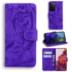 Intricate Embossing Tiger Face Leather Wallet Case for Samsung Galaxy S21 Ultra / S30 Ultra - Purple