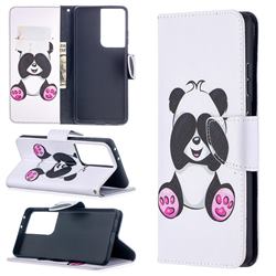 Lovely Panda Leather Wallet Case for Samsung Galaxy S21 Ultra / S30 Ultra