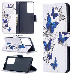 Flying Butterflies Leather Wallet Case for Samsung Galaxy S21 Ultra / S30 Ultra