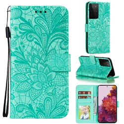 Intricate Embossing Lace Jasmine Flower Leather Wallet Case for Samsung Galaxy S21 Ultra / S30 Ultra - Green