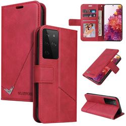 GQ.UTROBE Right Angle Silver Pendant Leather Wallet Phone Case for Samsung Galaxy S21 Ultra / S30 Ultra - Red