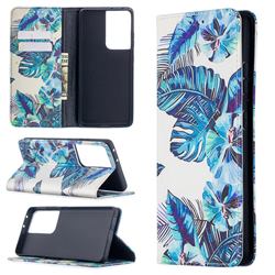 Blue Leaf Slim Magnetic Attraction Wallet Flip Cover for Samsung Galaxy S21 Ultra / S30 Ultra