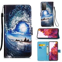 Waves and Sun Matte Leather Wallet Phone Case for Samsung Galaxy S21 Ultra