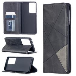 Prismatic Slim Magnetic Sucking Stitching Wallet Flip Cover for Samsung Galaxy S21 Ultra - Black