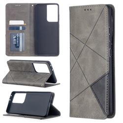 Prismatic Slim Magnetic Sucking Stitching Wallet Flip Cover for Samsung Galaxy S21 Ultra - Gray