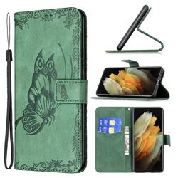 Binfen Color Imprint Vivid Butterfly Leather Wallet Case for Samsung Galaxy S21 Ultra - Green