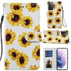 Sunflower Smooth Leather Phone Wallet Case for Samsung Galaxy S21 Ultra