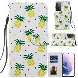 Pineapple Smooth Leather Phone Wallet Case for Samsung Galaxy S21 Ultra