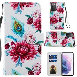 Peacock Flower Smooth Leather Phone Wallet Case for Samsung Galaxy S21 Ultra