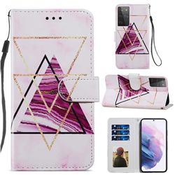 Three-color Marble Smooth Leather Phone Wallet Case for Samsung Galaxy S21 Ultra