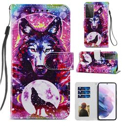 Wolf Totem Smooth Leather Phone Wallet Case for Samsung Galaxy S21 Ultra