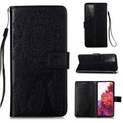 Embossing Dream Catcher Mandala Flower Leather Wallet Case for Samsung Galaxy S21 Ultra - Black