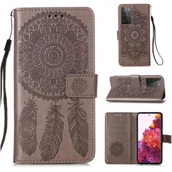Embossing Dream Catcher Mandala Flower Leather Wallet Case for Samsung Galaxy S21 Ultra - Gray