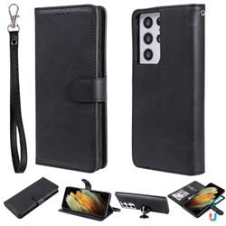 Retro Greek Detachable Magnetic PU Leather Wallet Phone Case for Samsung Galaxy S21 Ultra - Black