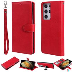 Retro Greek Detachable Magnetic PU Leather Wallet Phone Case for Samsung Galaxy S21 Ultra - Red