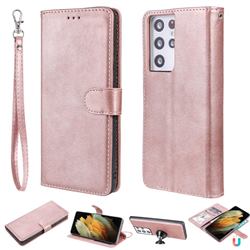 Retro Greek Detachable Magnetic PU Leather Wallet Phone Case for Samsung Galaxy S21 Ultra - Rose Gold