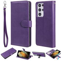 Retro Greek Detachable Magnetic PU Leather Wallet Phone Case for Samsung Galaxy S21 Ultra - Purple