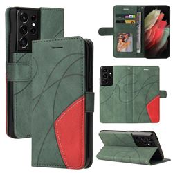 Luxury Two-color Stitching Leather Wallet Case Cover for Samsung Galaxy S21 Ultra - Green