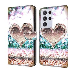 Pink Diamond Heart Crystal PU Leather Protective Wallet Case Cover for Samsung Galaxy S21 Ultra