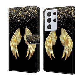Golden Angel Wings Crystal PU Leather Protective Wallet Case Cover for Samsung Galaxy S21 Ultra