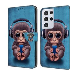 Cute Orangutan Crystal PU Leather Protective Wallet Case Cover for Samsung Galaxy S21 Ultra