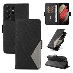 Grid Pattern Splicing Protective Wallet Case Cover for Samsung Galaxy S21 Ultra - Black