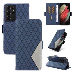 Grid Pattern Splicing Protective Wallet Case Cover for Samsung Galaxy S21 Ultra - Blue