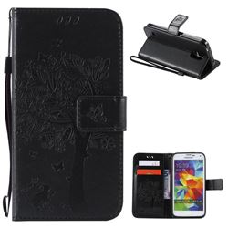 Embossing Butterfly Tree Leather Wallet Case for Samsung Galaxy S5 - Black