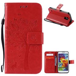 Embossing Butterfly Tree Leather Wallet Case for Samsung Galaxy S5 - Red
