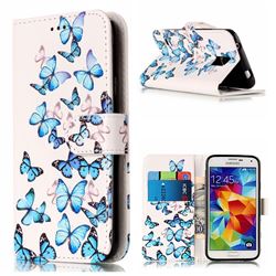 Blue Vivid Butterflies PU Leather Wallet Case for Samsung Galaxy S5