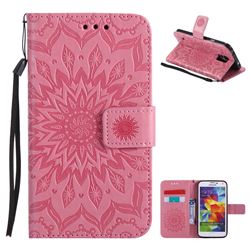 Embossing Sunflower Leather Wallet Case for Samsung Galaxy S5 G900 - Pink