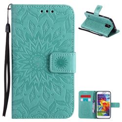 Embossing Sunflower Leather Wallet Case for Samsung Galaxy S5 G900 - Green