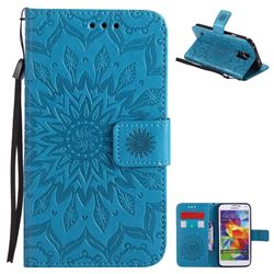 Embossing Sunflower Leather Wallet Case for Samsung Galaxy S5 G900 - Blue