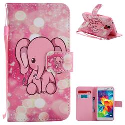 Pink Elephant PU Leather Wallet Case for Samsung Galaxy S5 G900