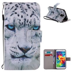 White Leopard PU Leather Wallet Case for Samsung Galaxy S5 G900