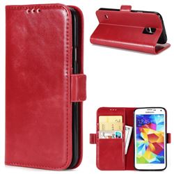Luxury Crazy Horse PU Leather Wallet Case for Samsung Galaxy S5 G900 - Red